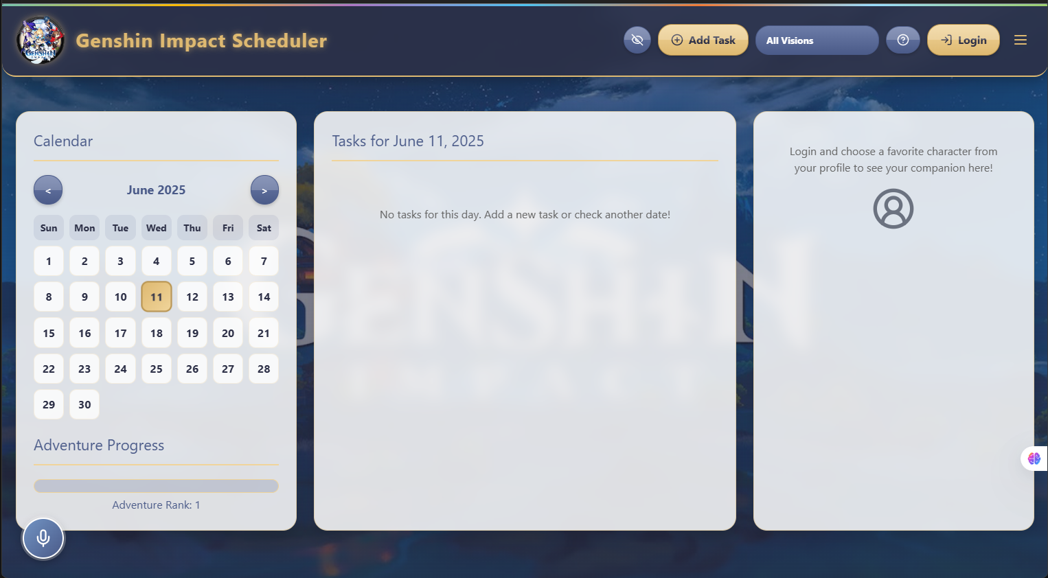 Genshin Impact-Themed Smart To-Do List App